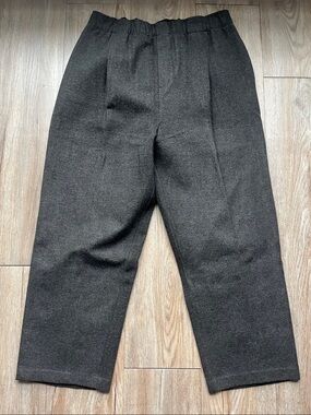 Woman Charcoal Gray Relaxed Pleated elastic waist  Rayon-Blend Pants